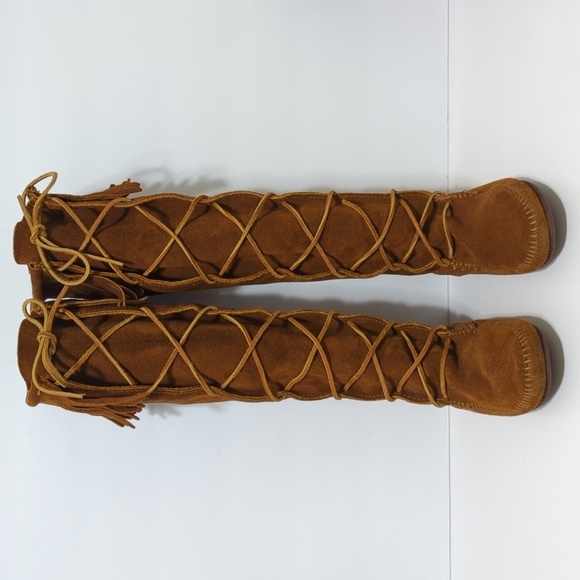 Minnetonka Tall Fringe front Lace suede Pocahontas boots womans size 7 - Picture 4 of 12